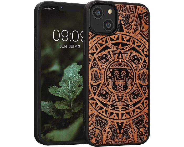 KWmobile Wooden Case Mayan Calendar (59125.02) Θήκη Ξύλινη Light Brown / Black (iPhone 14 Plus)