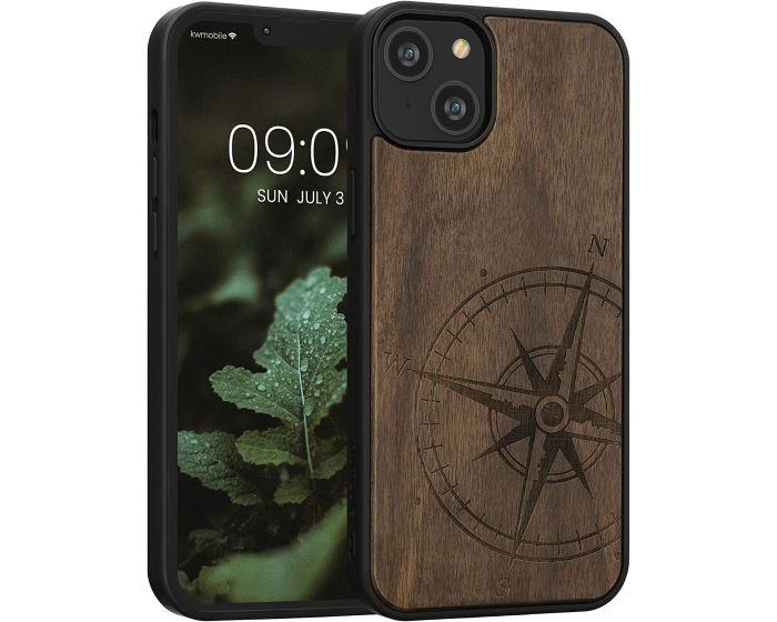 KWmobile Wooden Case Navigational Compass (59125.01) Θήκη Ξύλινη Dark Brown (iPhone 14 Plus)
