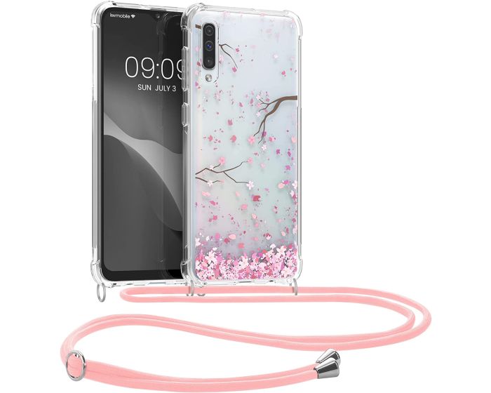 KWmobile Crossbody Silicone Case with Neck Cord Lanyard Strap (49348.04) Cherry Blossoms (Samsung Galaxy A50 / A30s)