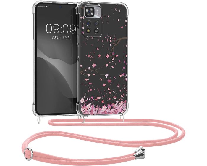 KWmobile Crossbody Silicone Case with Neck Cord Lanyard Strap (58101.01) Cherry Blossoms (Xiaomi Redmi Note 11 Pro Plus 5G)