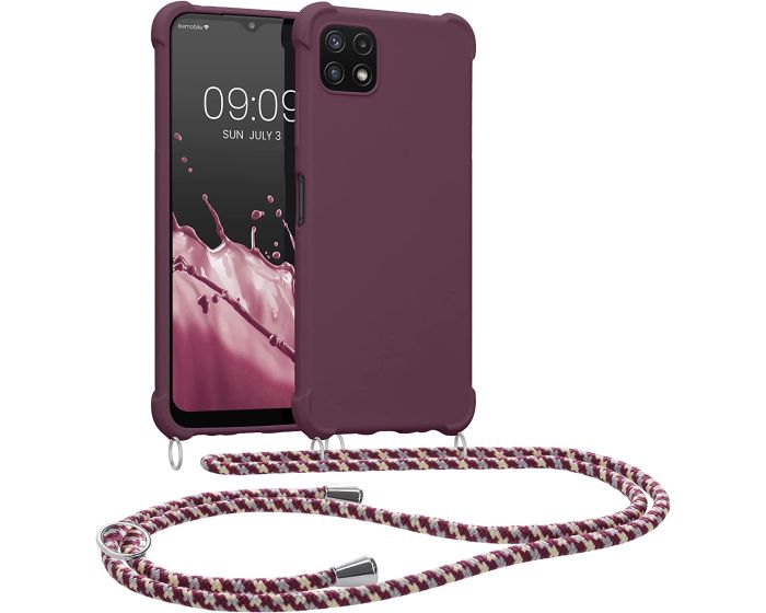 KWmobile Crossbody Silicone Case with Neck Cord Lanyard Strap (58560.187) Bordeaux Violet (Samsung Galaxy A22 5G)