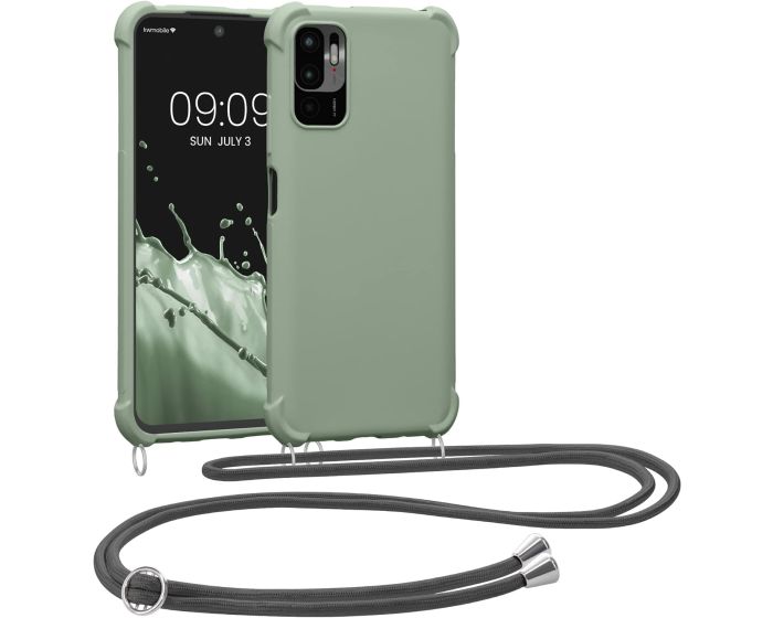 KWmobile Crossbody Silicone Case with Neck Cord Lanyard Strap (59145.172) Gray Green (Xiaomi Poco M3 Pro 5G / Redmi Note 10 5G)