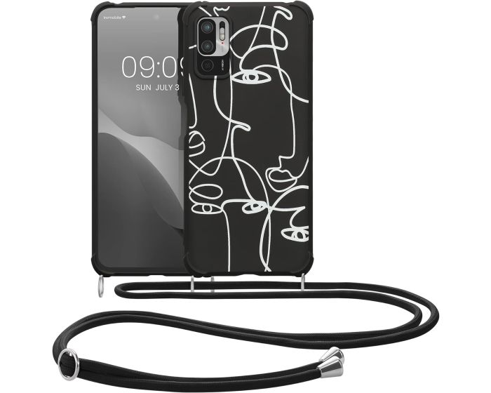 KWmobile Crossbody Silicone Case with Neck Cord Lanyard Strap (59949.01) Abstract Lines / Black (Xiaomi Poco M3 Pro 5G / Redmi Note 10 5G)
