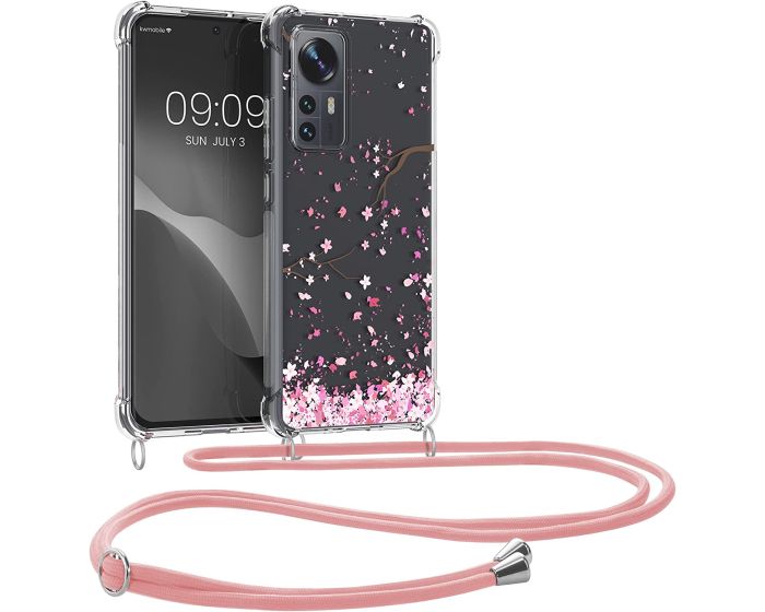 KWmobile Crossbody Silicone Case with Neck Cord Lanyard Strap (58199.01) Cherry Blossoms (Xiaomi 12 / 12X)