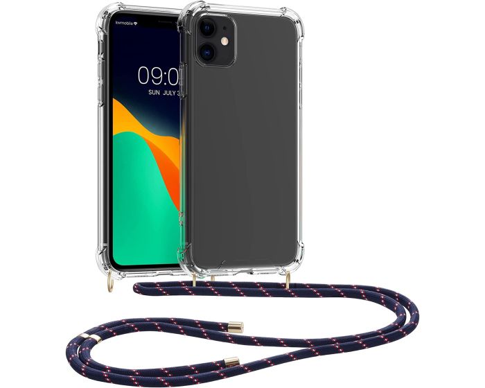 KWmobile Crossbody Silicone Case with Blue / Red Neck Cord Lanyard Strap (49740.11) Διάφανη (iPhone 11)
