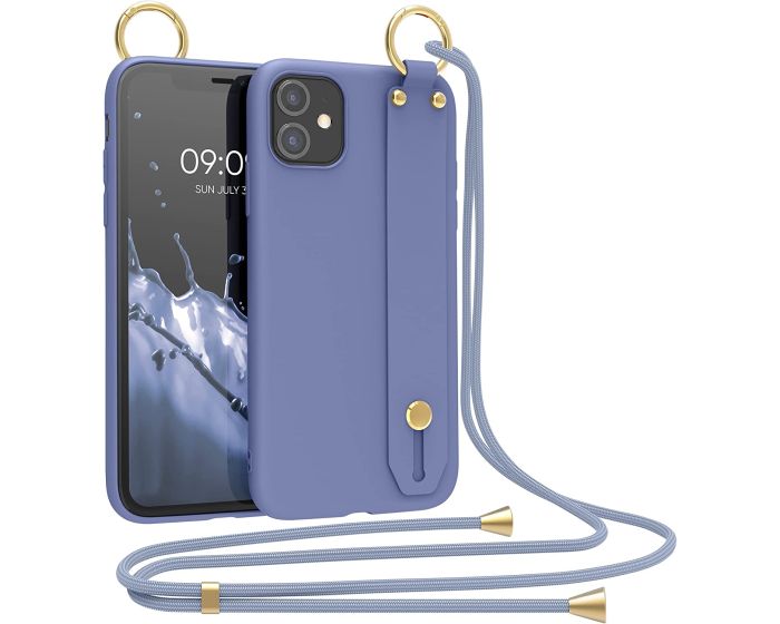 KWmobile Crossbody Silicone Case with Neck Cord Lanyard and Hand Strap (55104.130) Lavender Grey (iPhone 11)