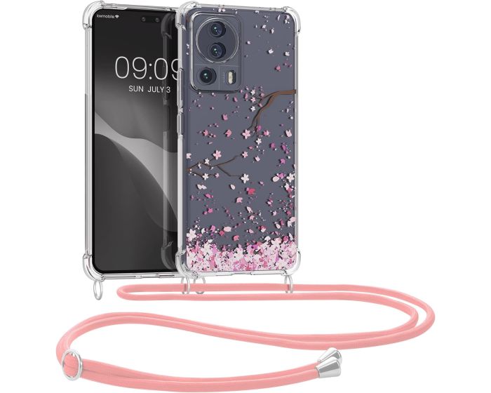 KWmobile Crossbody Silicone Case with Neck Cord Lanyard Strap (61167.01) Cherry Blossoms (Xiaomi 13 Lite)