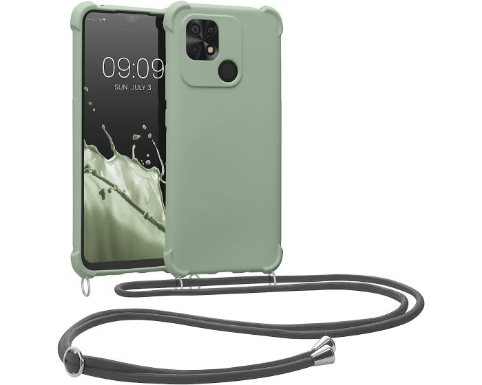 KWmobile Crossbody Silicone Case with Neck Cord Lanyard Strap (59233.172) Gray Green (Xiaomi Redmi 10C)