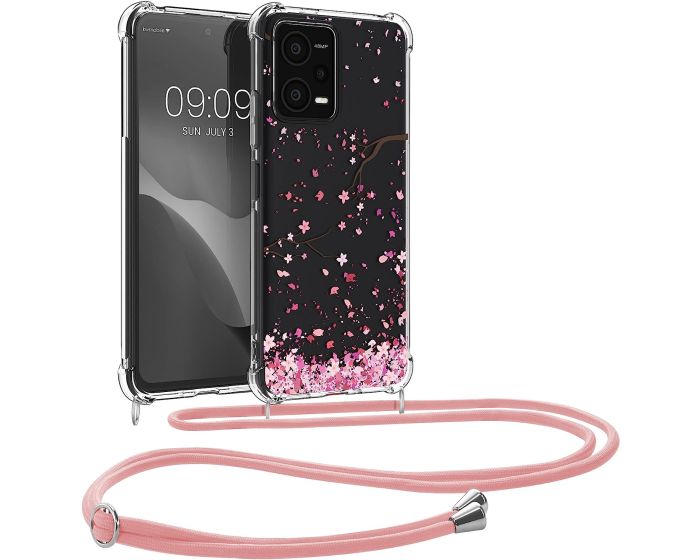 KWmobile Crossbody Silicone Case with Neck Cord Lanyard Strap (60892.01) Cherry Blossoms (Xiaomi Redmi Note 12 5G / Poco X5 5G)