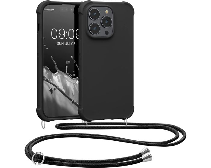 KWmobile Crossbody Silicone Case with Neck Cord Lanyard Strap (59118.01) Black (iPhone 14 Pro)