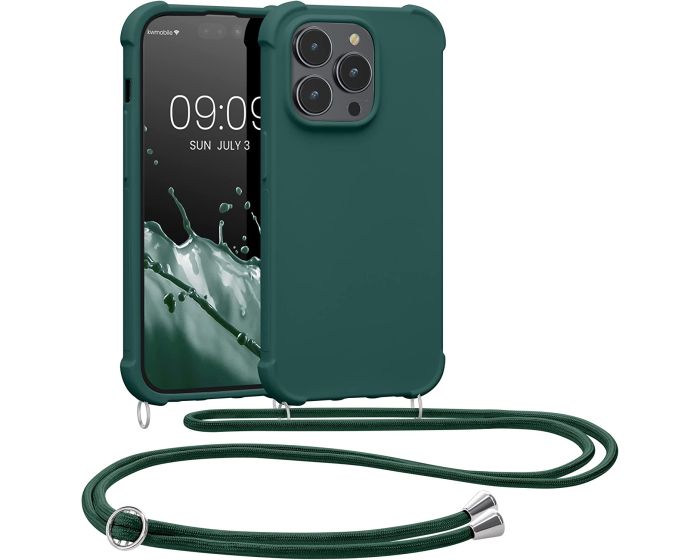 KWmobile Crossbody Silicone Case with Neck Cord Lanyard Strap (59118.80) Dark Green (iPhone 14 Pro)