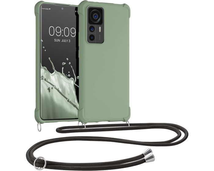 KWmobile Crossbody Silicone Case with Neck Cord Lanyard Strap (60157.172) Gray Green (Xiaomi 12T / 12T Pro)