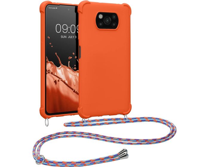 KWmobile Crossbody Silicone Case with Neck Cord Lanyard Strap (57396.203) Summer Orange (Xiaomi Poco X3 NFC / X3 Pro)