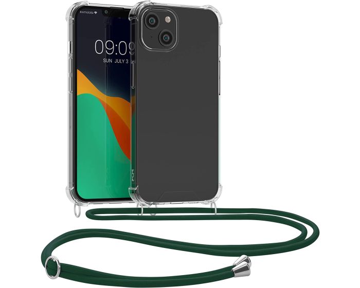KWmobile Crossbody Silicone Case with Dark Green Neck Cord Lanyard Strap (59109.80) Διάφανη (iPhone 14 Plus)