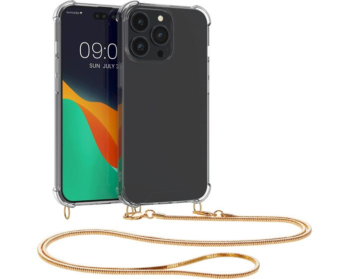 KWmobile Crossbody Silicone Case with Gold Metal Chain (59104.21) Διάφανη (iPhone 14 Pro)