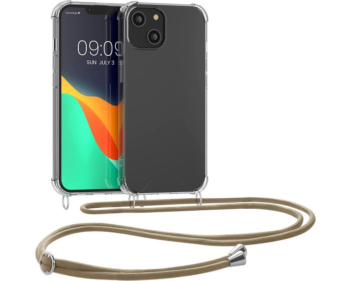 KWmobile Crossbody Silicone Case with Gold Neck Cord Lanyard Strap (59108.21) Διάφανη (iPhone 14)