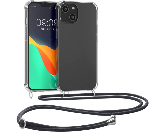 KWmobile Crossbody Silicone Case with Grey Neck Cord Lanyard Strap (59108.22) Διάφανη (iPhone 14)