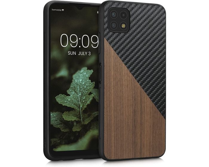 KWmobile Hard Plastic Carbon / Wood Case (58668.01) Black / Brown (Samsung Galaxy A22 5G)