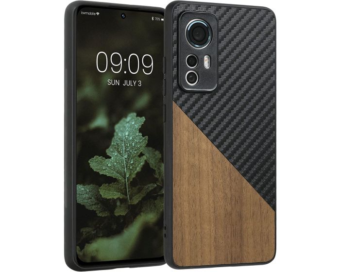 KWmobile Hard Plastic Carbon / Wood Case (58201.01) Black / Brown (Xiaomi 12 / 12X)
