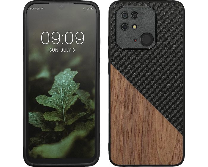 KWmobile Hard Plastic Carbon / Wood Case (59935.01) Black / Brown (Xiaomi Redmi 10C)