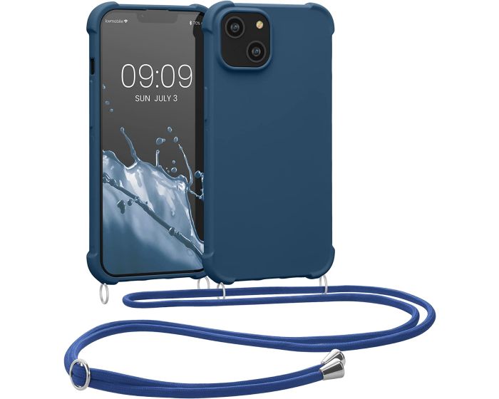 KWmobile Crossbody Silicone Case with Neck Cord Lanyard Strap (59116.17) Dark Blue (iPhone 14)