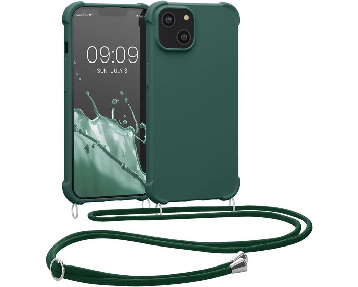 KWmobile Crossbody Silicone Case with Neck Cord Lanyard Strap (59116.80) Dark Green (iPhone 14)