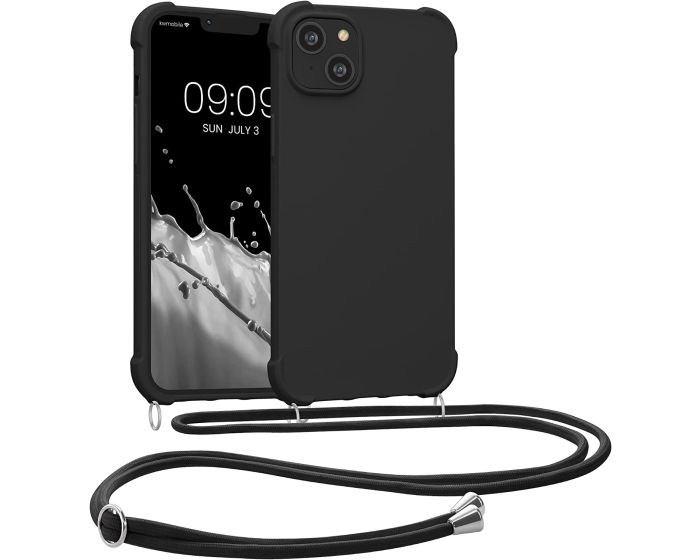 KWmobile Crossbody Silicone Case with Neck Cord Lanyard Strap (59117.01) Black (iPhone 14 Plus)