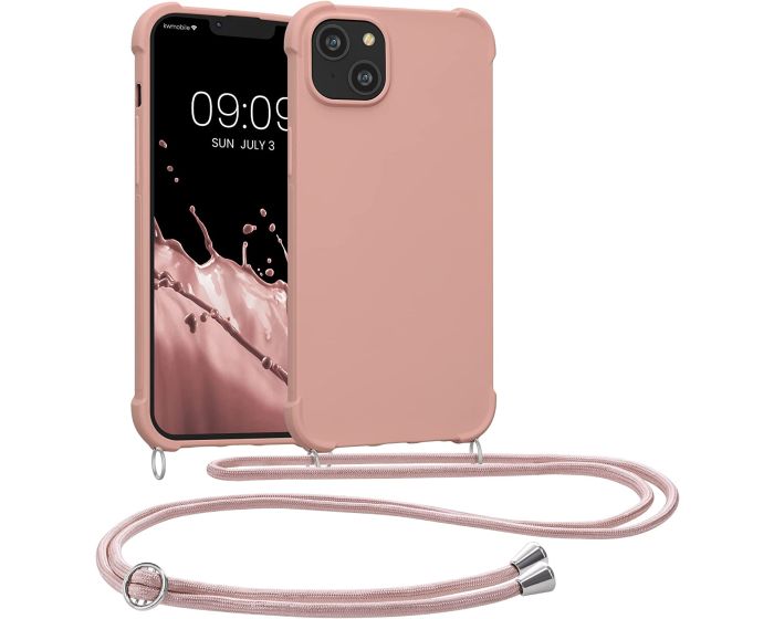 KWmobile Crossbody Silicone Case with Neck Cord Lanyard Strap (59117.154) Mother Of Pearl (iPhone 14 Plus)