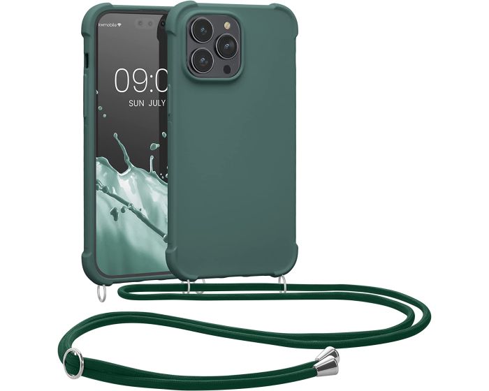KWmobile Crossbody Silicone Case with Neck Cord Lanyard Strap (59119.80) Dark Green (iPhone 14 Pro Max)