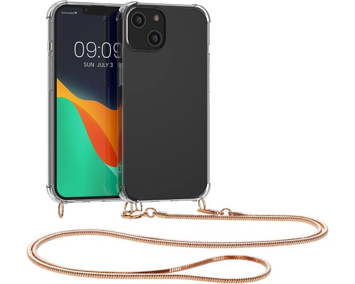 KWmobile Crossbody Silicone Case with Rose Gold Metal Chain (59101.81) Διάφανη (iPhone 14)