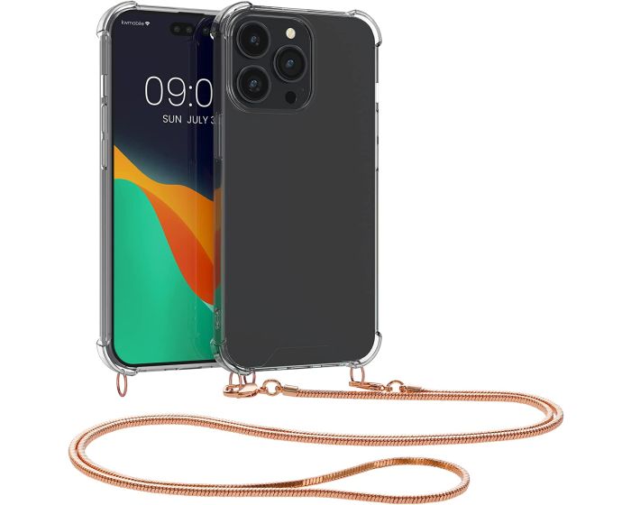 KWmobile Crossbody Silicone Case with Rose Gold Metal Chain (59105.81) Διάφανη (iPhone 14 Pro Max)