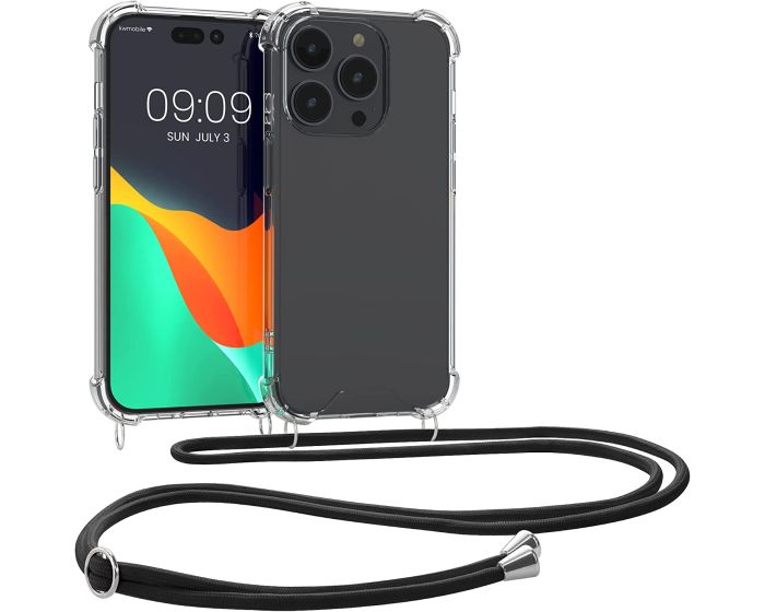 KWmobile Crossbody Silicone Case with Black Neck Cord Lanyard Strap (59110.01) Διάφανη (iPhone 14 Pro)