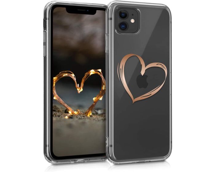 KWmobile Slim Fit Gel Case Brushed Heart (49785.12) Θήκη Σιλικόνης Transparent / Rose Gold (iPhone 11)