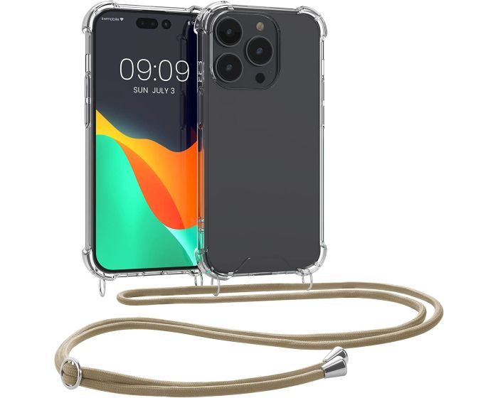 KWmobile Crossbody Silicone Case with Gold Neck Cord Lanyard Strap (59110.21) Διάφανη (iPhone 14 Pro)