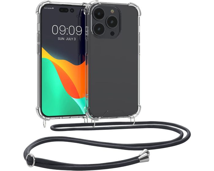 KWmobile Crossbody Silicone Case with Grey Neck Cord Lanyard Strap (59110.22) Διάφανη (iPhone 14 Pro)