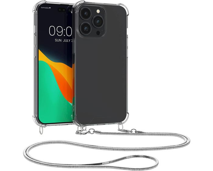 KWmobile Crossbody Silicone Case with Silver Metal Chain (59105.35) Διάφανη (iPhone 14 Pro Max)