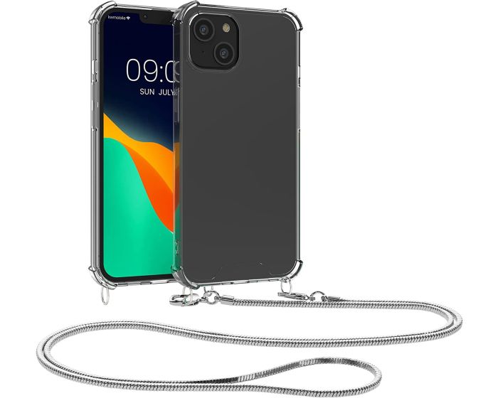 KWmobile Crossbody Silicone Case with Silver Metal Chain (59103.35) Διάφανη (iPhone 14 Plus)