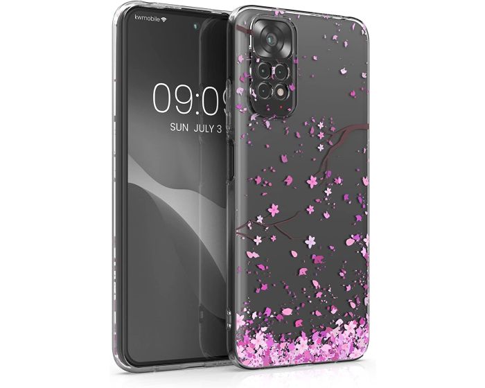 KWmobile Slim Fit Gel Case Cherry Blossoms (57378.01) Θήκη Σιλικόνης Διάφανη / Ροζ (Xiaomi Redmi Note 11 / 11S 4G)