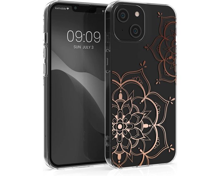 KWmobile Slim Fit Gel Case Flower Twins (59204.03) Θήκη Σιλικόνης Διάφανη / Ροζ Χρυσό (iPhone 14)