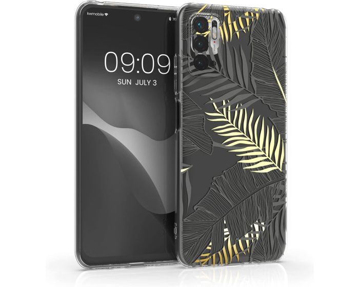 KWmobile Slim Fit Gel Case Palm Leaves (54950.03) Θήκη Σιλικόνης Διάφανη / Χρυσό / Γκρι (Xiaomi Poco M3 Pro 5G / Redmi Note 10 5G