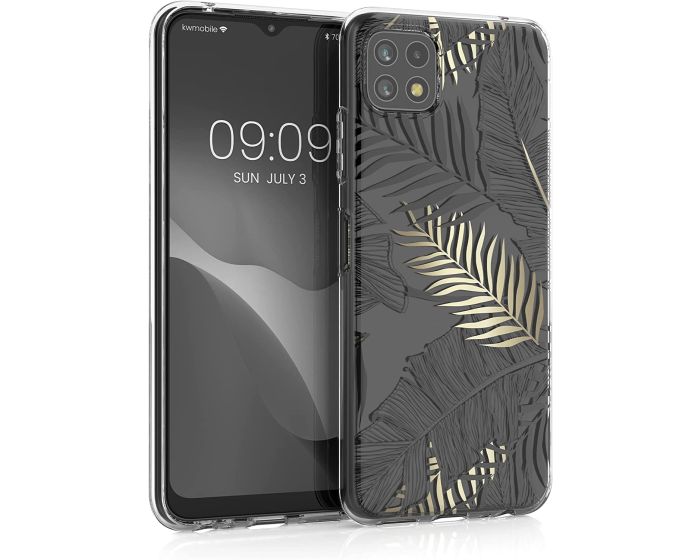 KWmobile Slim Fit Gel Case Palm Leaves (58792.03) Θήκη Σιλικόνης Διάφανη / Χρυσό / Γκρι (Samsung Galaxy A22 5G)