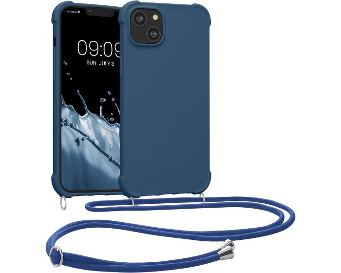 KWmobile Crossbody Silicone Case with Neck Cord Lanyard Strap (59117.17) Dark Blue (iPhone 14 Plus)