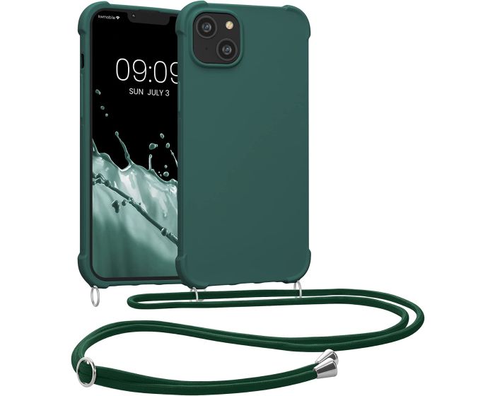 KWmobile Crossbody Silicone Case with Neck Cord Lanyard Strap (59117.80) Dark Green (iPhone 14 Plus)