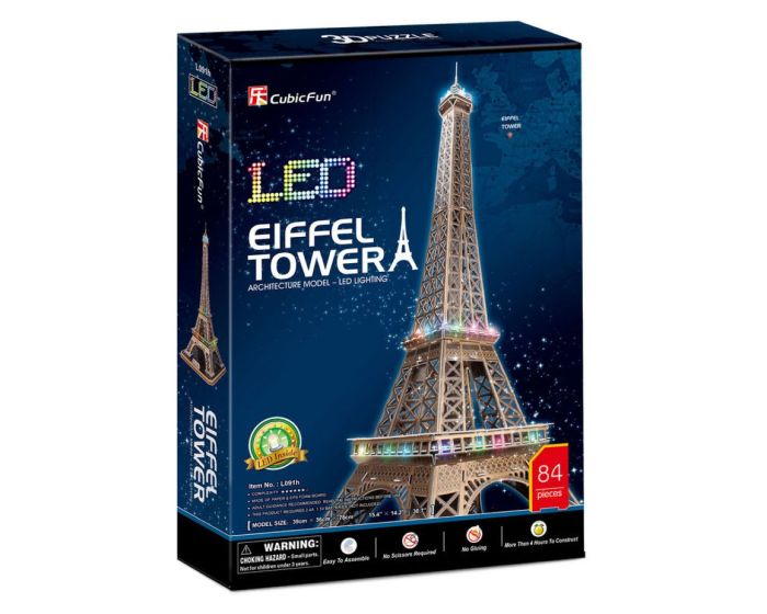Cubic Fun L091h Eiffel Tower with LED 3D Puzzle 84 Pcs