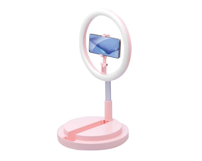 Ring Light Phone Stand Holder with LED Lamp Βάση Smartphone με Φωτισμό Led 12'' - Pink
