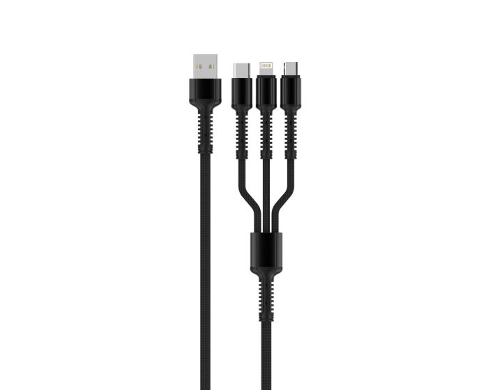LDNIO LC93 Fast Data Cable 3in1 Καλώδιο Φόρτισης και Μεταφοράς Δεδομένων micro USB / Lightning / USB-C 2.1A - 1.2m Μαύρο
