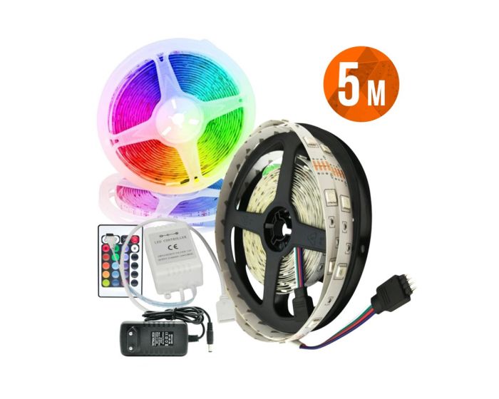 LED Strip Waterproof 2835 with Remote Controller 5m Αδιάβροχη Ταινία RGB με Τηλεκοντρόλ Multicolor