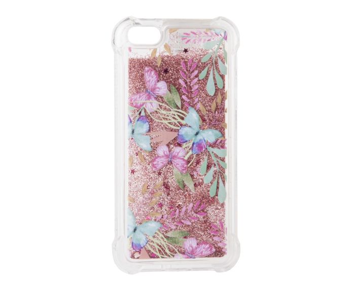 Liquid Glitter Flowers Case Θήκη με Χρυσόσκονη Pink (iPhone 5 / 5s / SE)