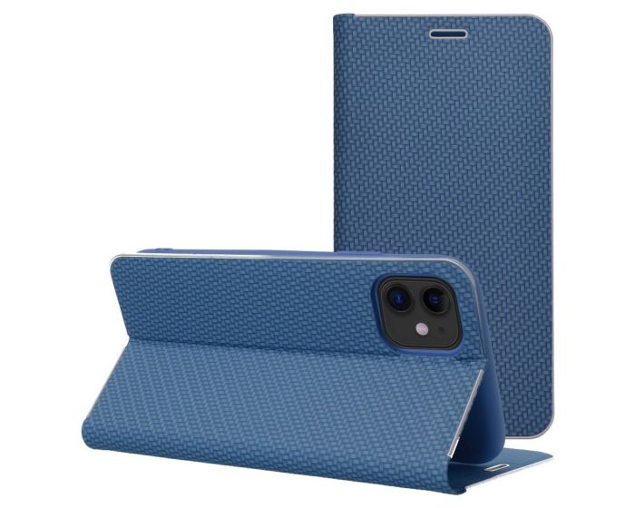 Forcell Luna Carbon Wallet Case Θήκη Πορτοφόλι με Δυνατότητα Stand - Blue (iPhone 17 Pro Max) - MT79597