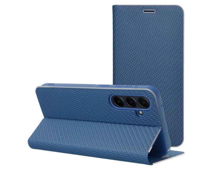 Forcell Luna Carbon Wallet Case Θήκη Πορτοφόλι με Δυνατότητα Stand - Blue (Samsung Galaxy S25 Plus) - MT77626